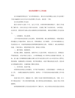 安全员试用期个人工作总结 