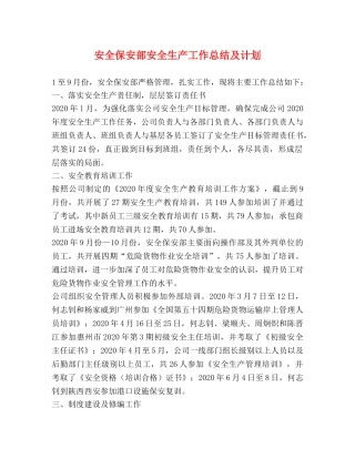 安全保安部安全生产工作总结及计划 