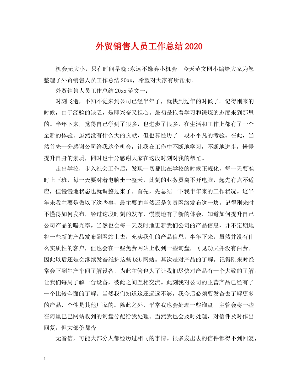外贸销售人员工作总结2024 _第1页