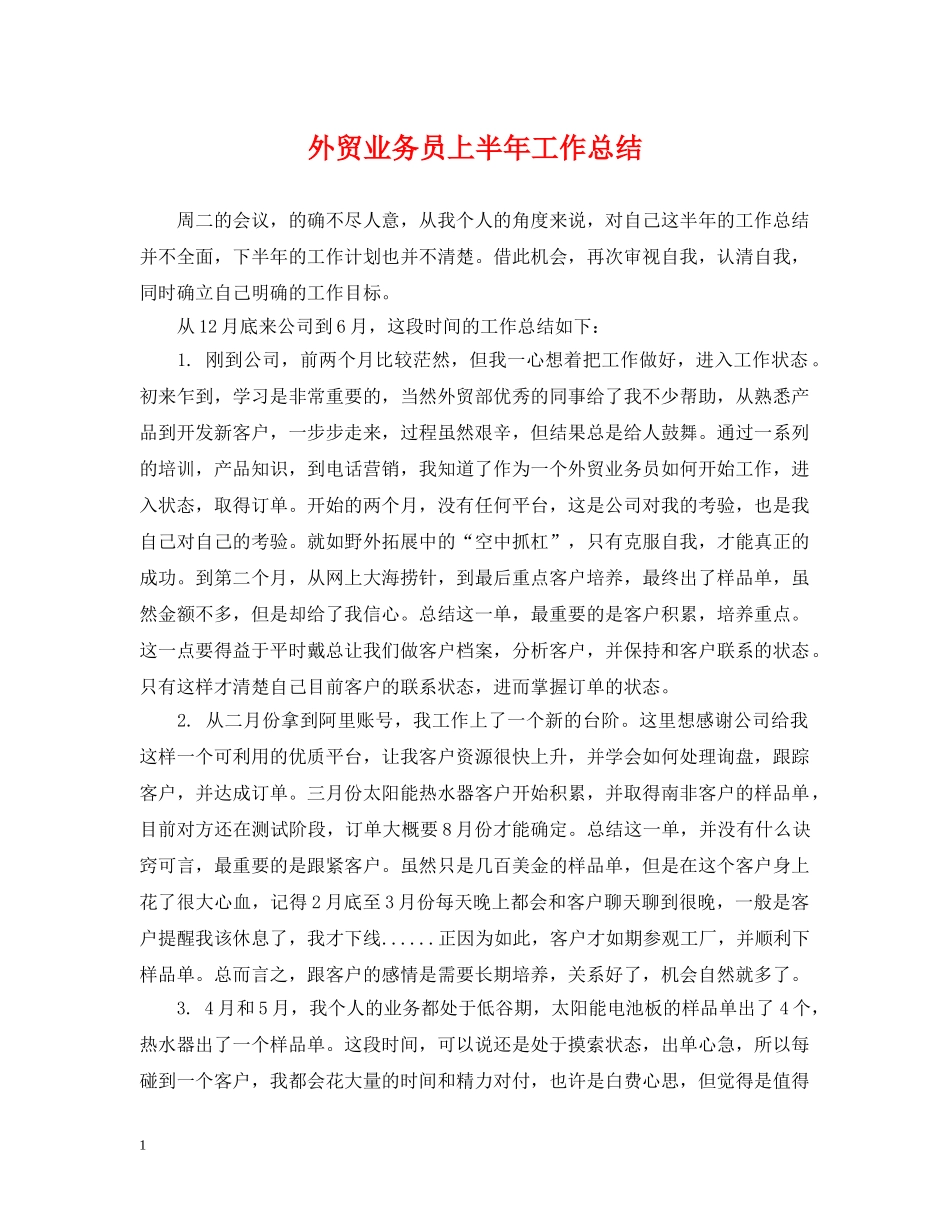 外贸业务员上半年工作总结2 _第1页