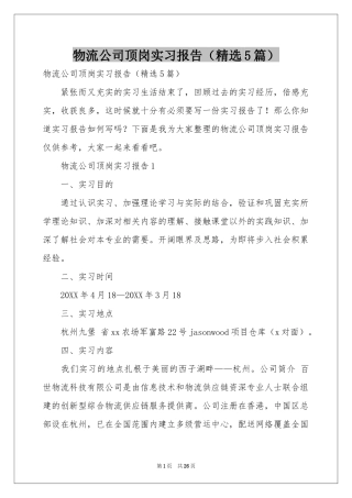 物流公司顶岗实习报告（精选5篇）