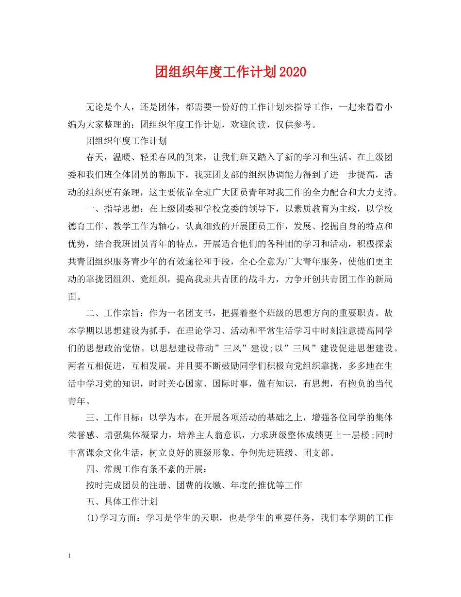 团组织年度工作计划2024 _第1页