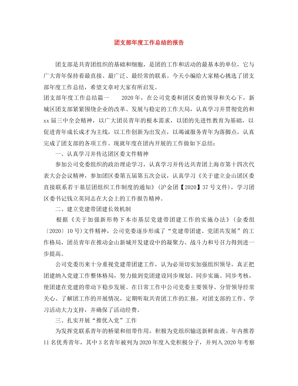 团支部年度工作总结的报告 _第1页