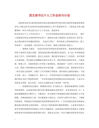 团支部书记个人工作总结与计划 