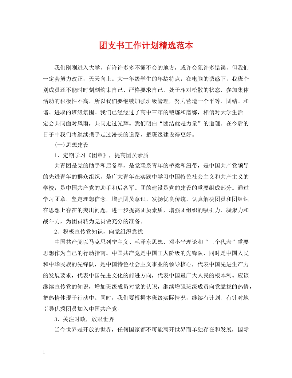 团支书工作计划精选范本 _第1页