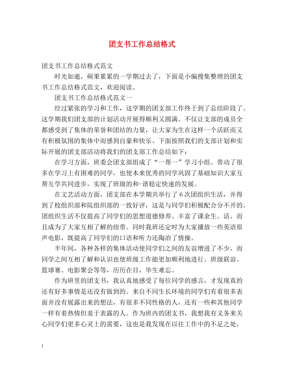 团支书工作总结格式2 _第1页