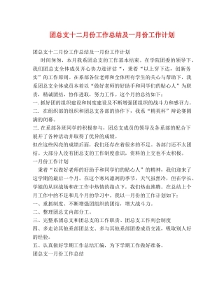 团总支十二月份工作总结及一月份工作计划 