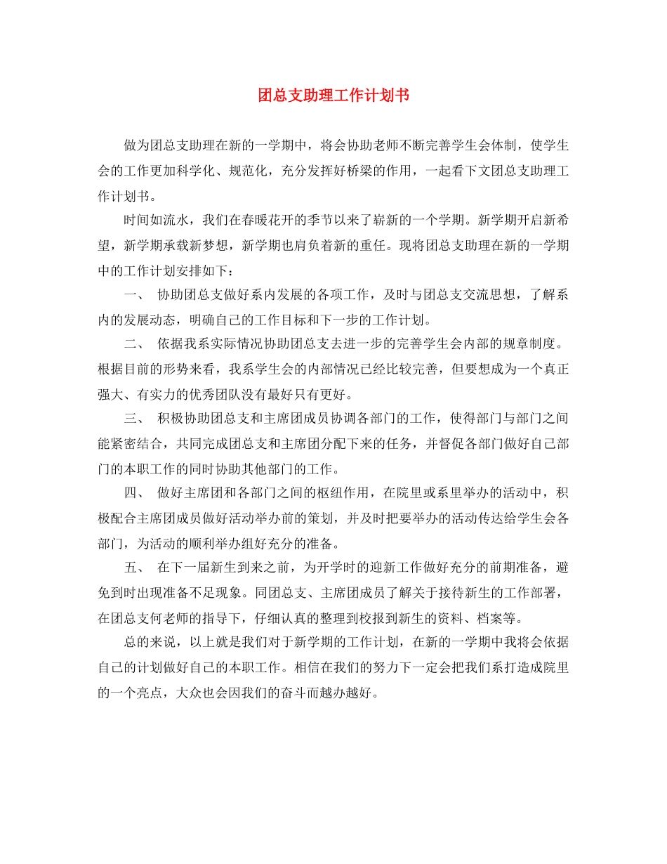 团总支助理工作计划书 _第1页