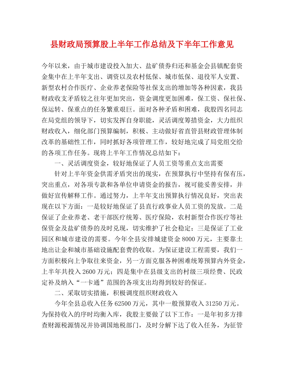 县财政局预算股上半年工作总结及下半年工作意见 _第1页