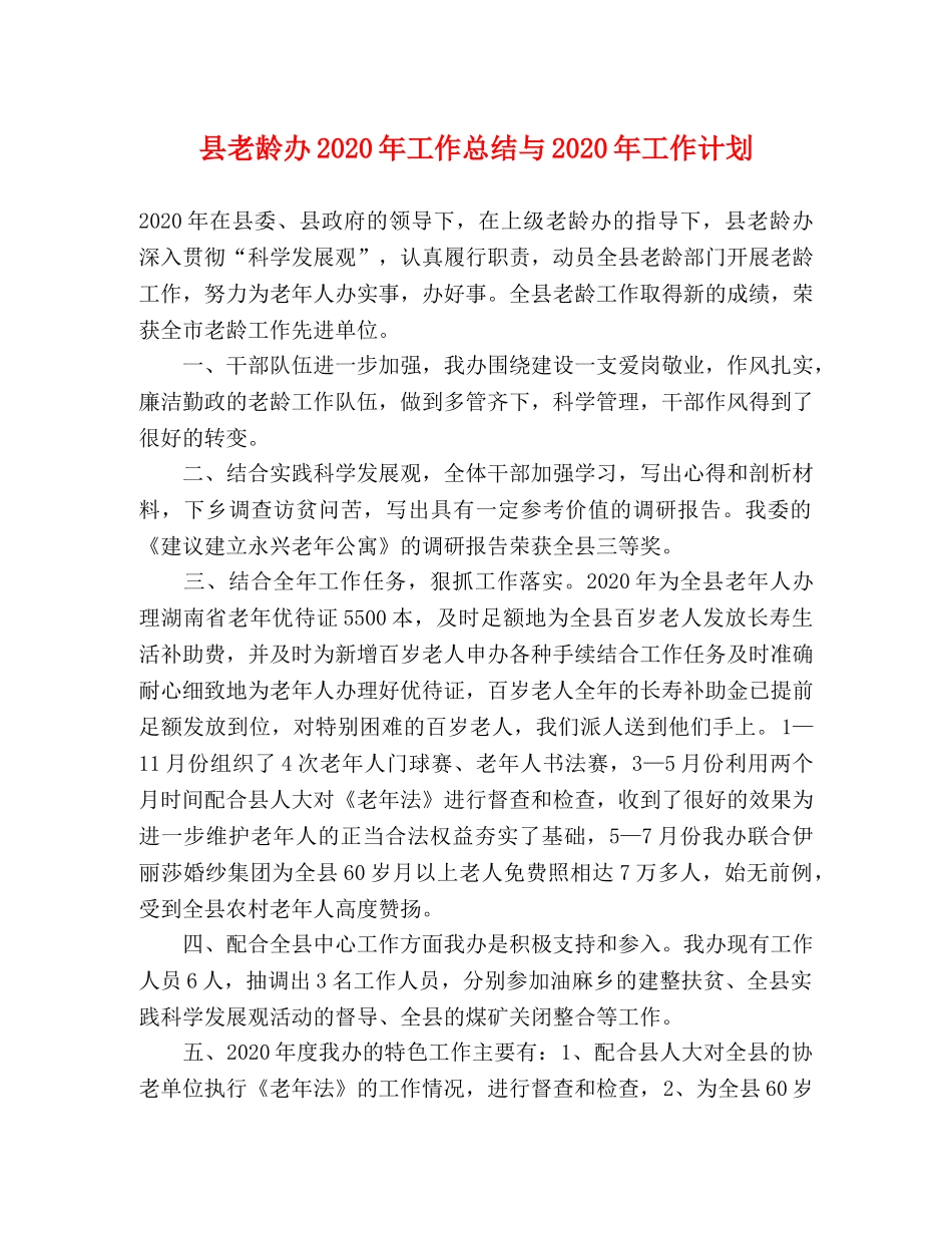 县老龄办2024年工作总结与2024年工作计划 _第1页