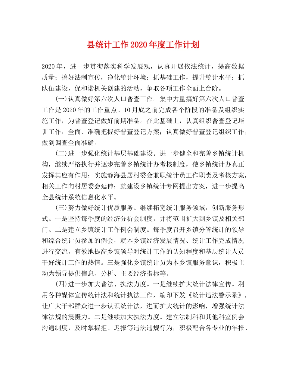 县统计工作2024年度工作计划 _第1页