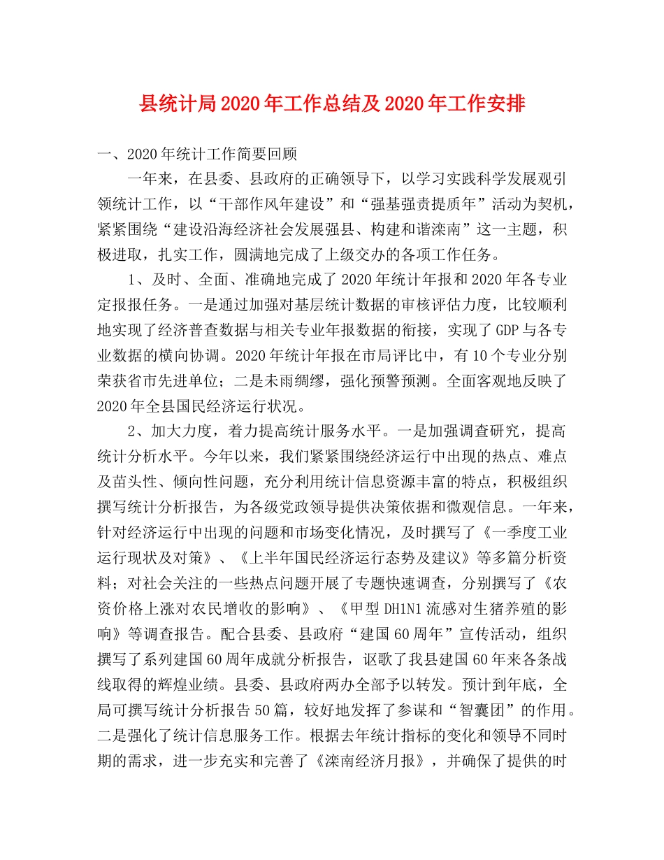 县统计局2024年工作总结及2024年工作安排2 _第1页