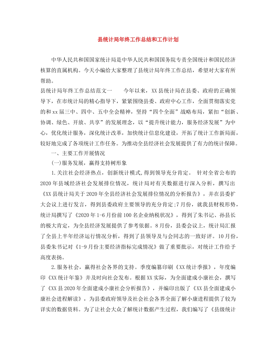 县统计局年终工作总结和工作计划 _第1页