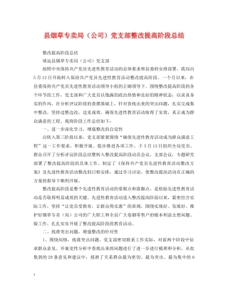 县烟草专卖局（公司）党支部整改提高阶段总结 