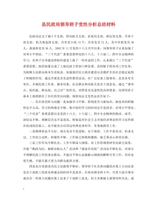 县民政局领导班子党性分析总结材料 