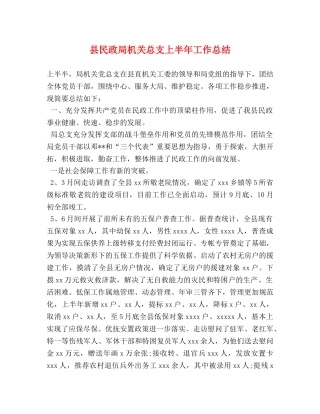 县民政局机关总支上半年工作总结 