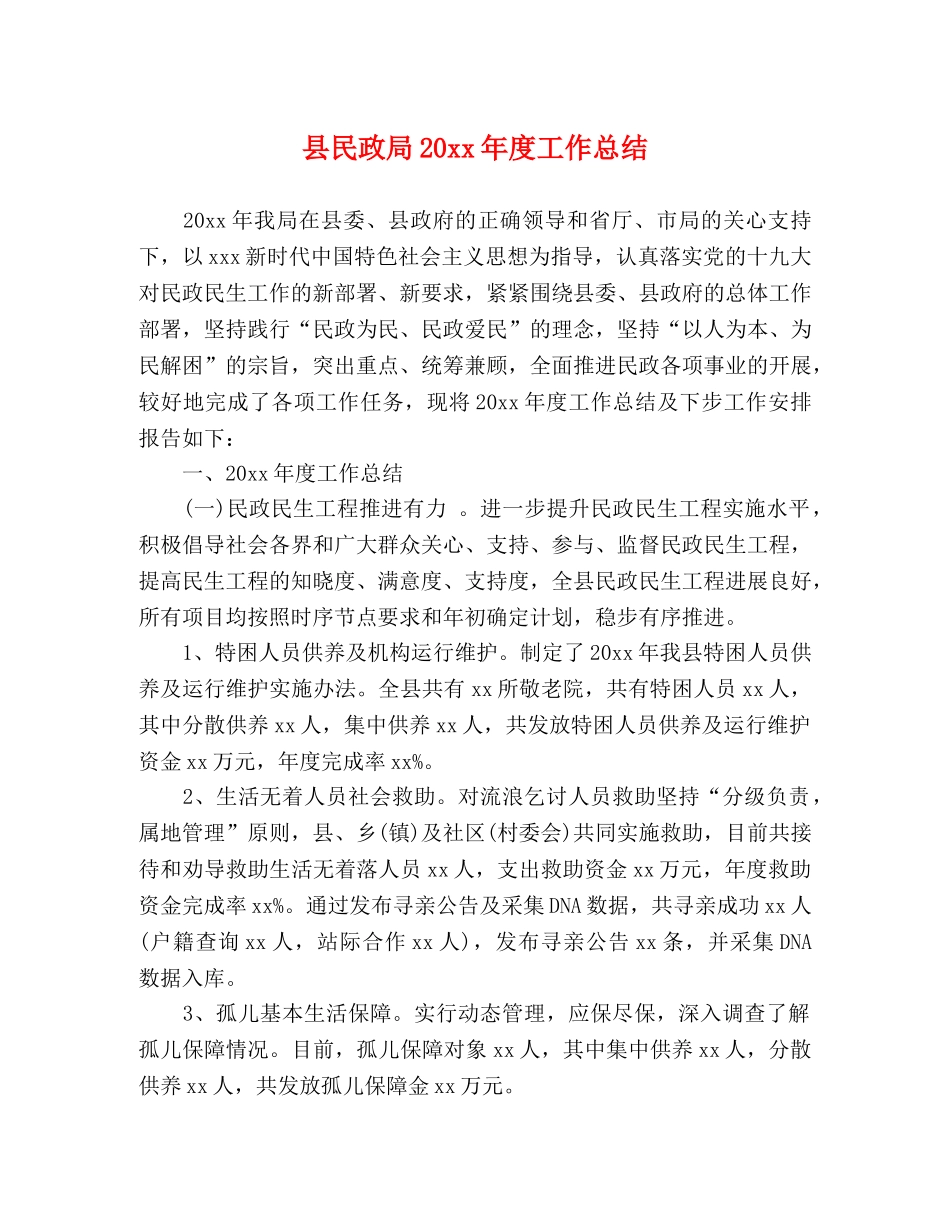 县民政局20xx年度工作总结 _第1页