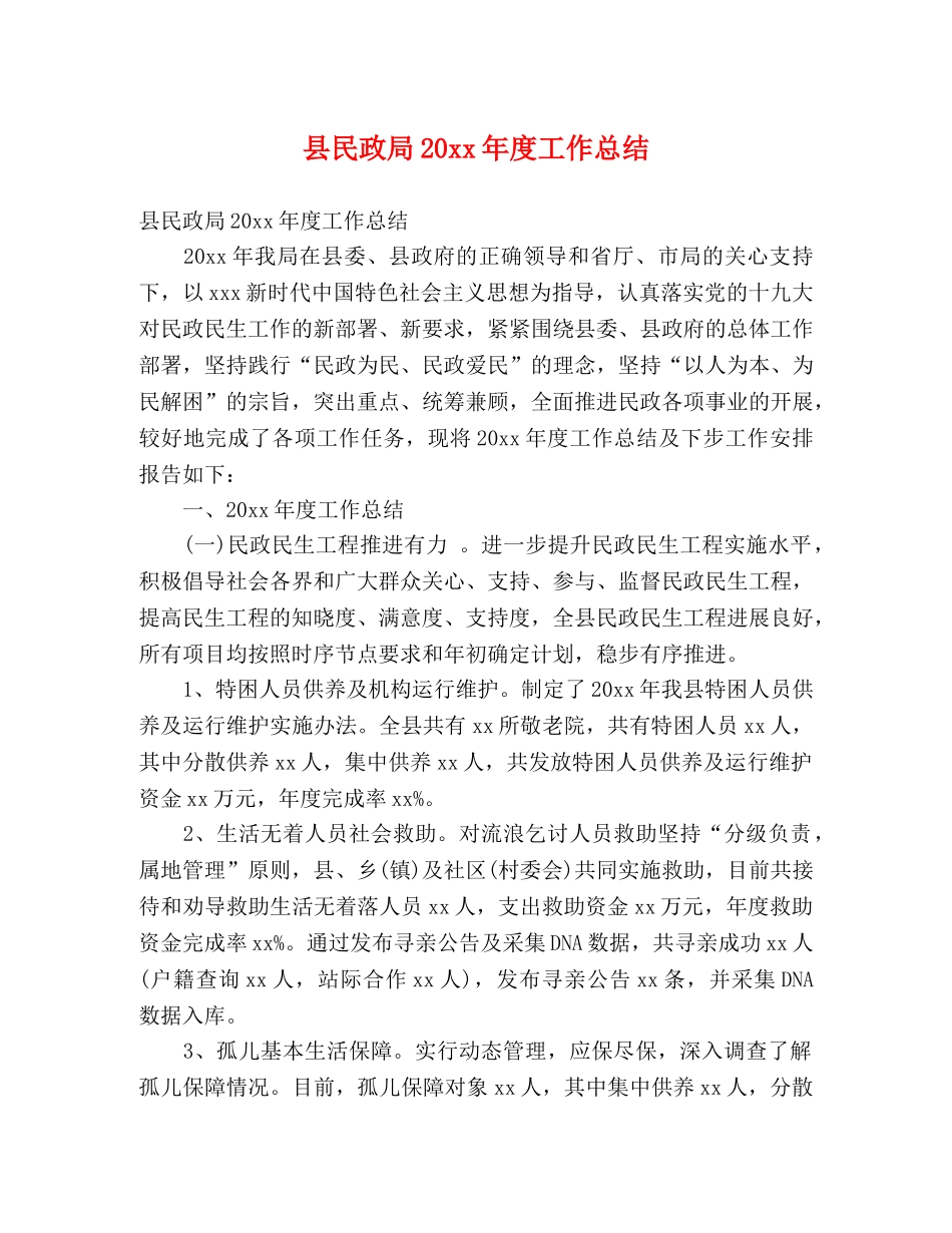 县民政局20xx年度工作总结 (2) _第1页