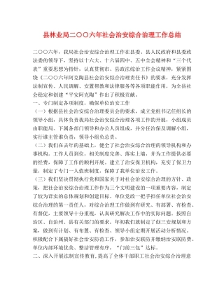 县林业局二○○六年社会治安综合治理工作总结 