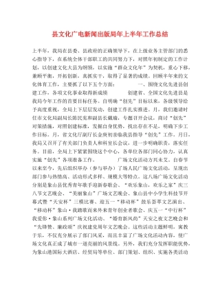 县文化广电新闻出版局年上半年工作总结 