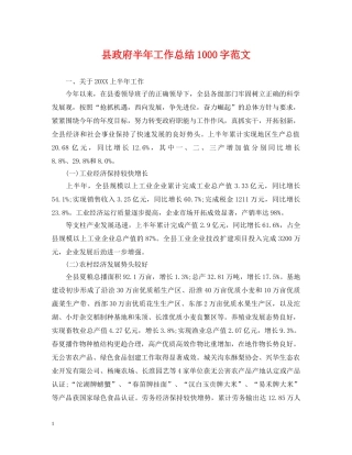 县政府半年工作总结1000字范文 