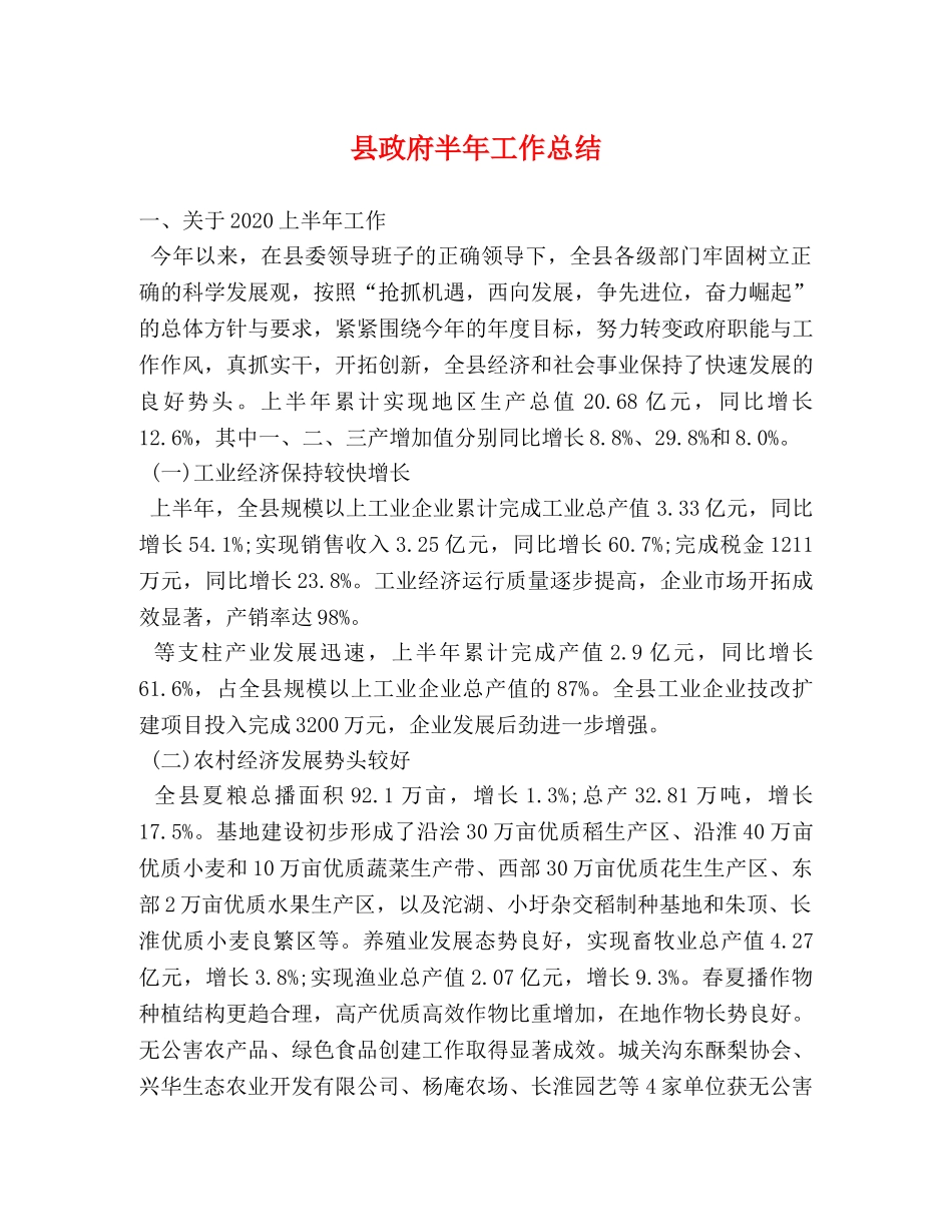 县政府半年工作总结 _第1页