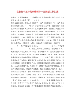 县执行十五计划和编制十一五规划工作汇报 