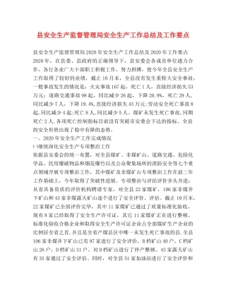县安全生产监督管理局安全生产工作总结及工作要点 