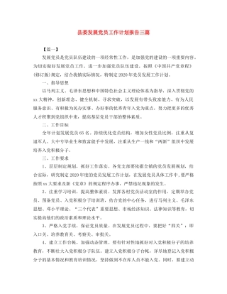 县委发展党员工作计划报告三篇 