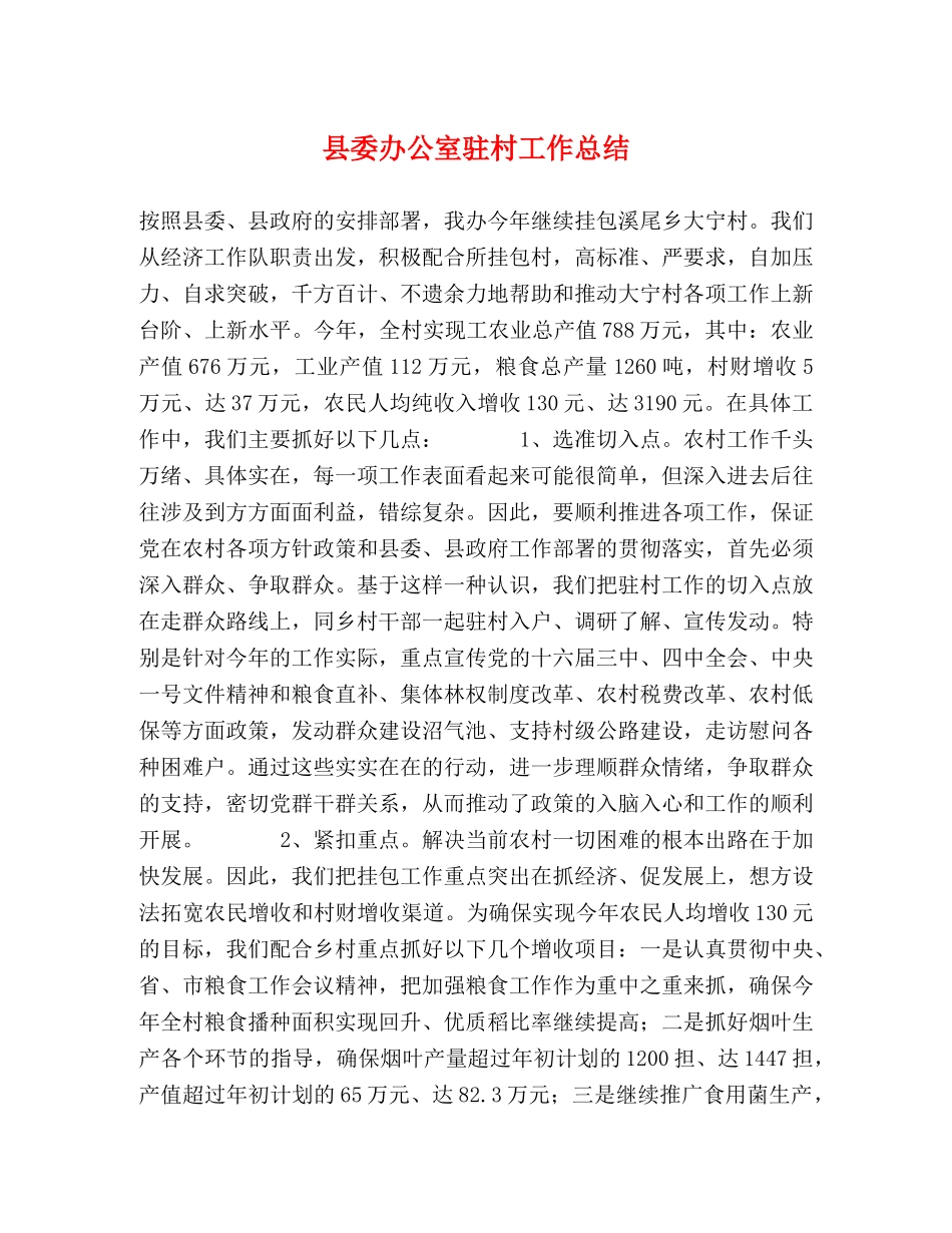 县委办公室驻村工作总结 _第1页