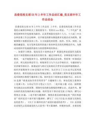 县委党校支部XX年上半年工作总结汇编_党支部半年工作总结会 