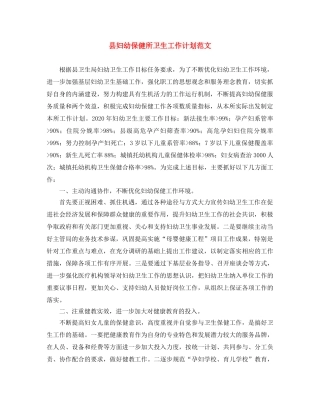 县妇幼保健所卫生工作计划范文 