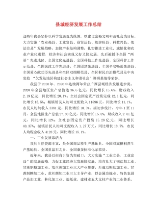 县城经济发展工作总结 