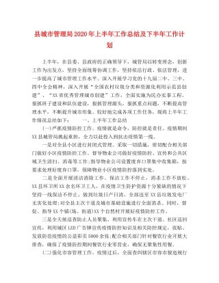 县城市管理局2024年上半年工作总结及下半年工作计划 