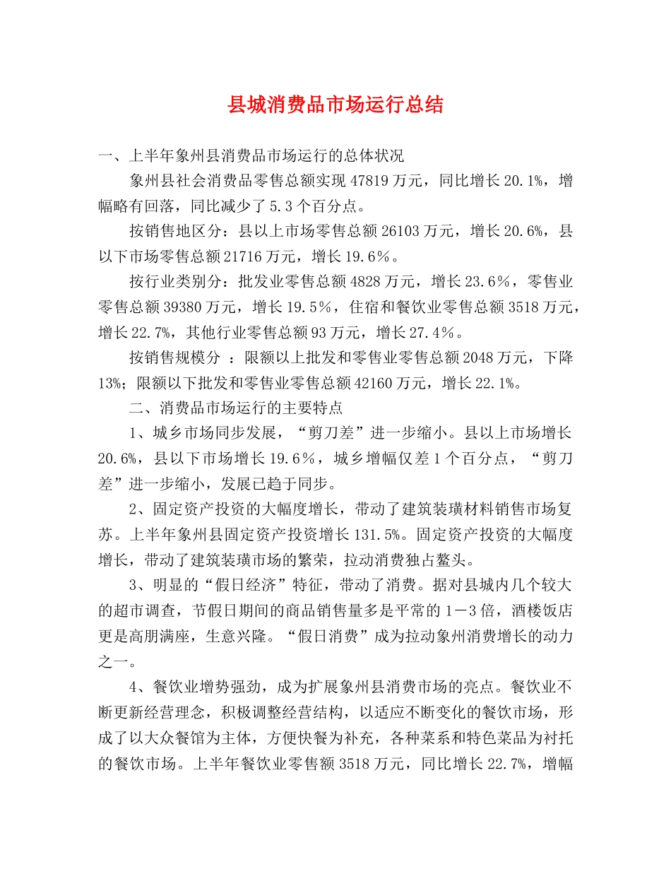 县城消费品市场运行总结 _第1页