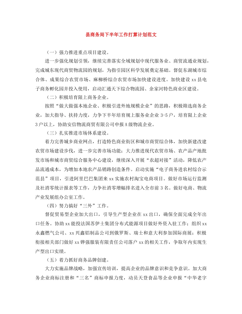 县商务局下半年工作打算计划范文 _第1页