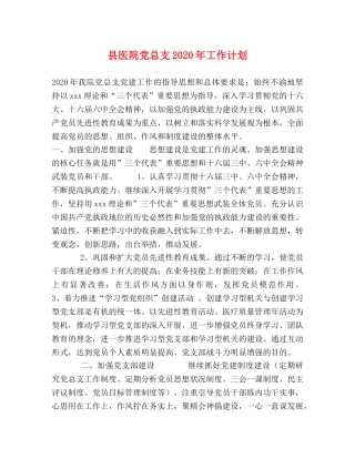 县医院党总支2024年工作计划 