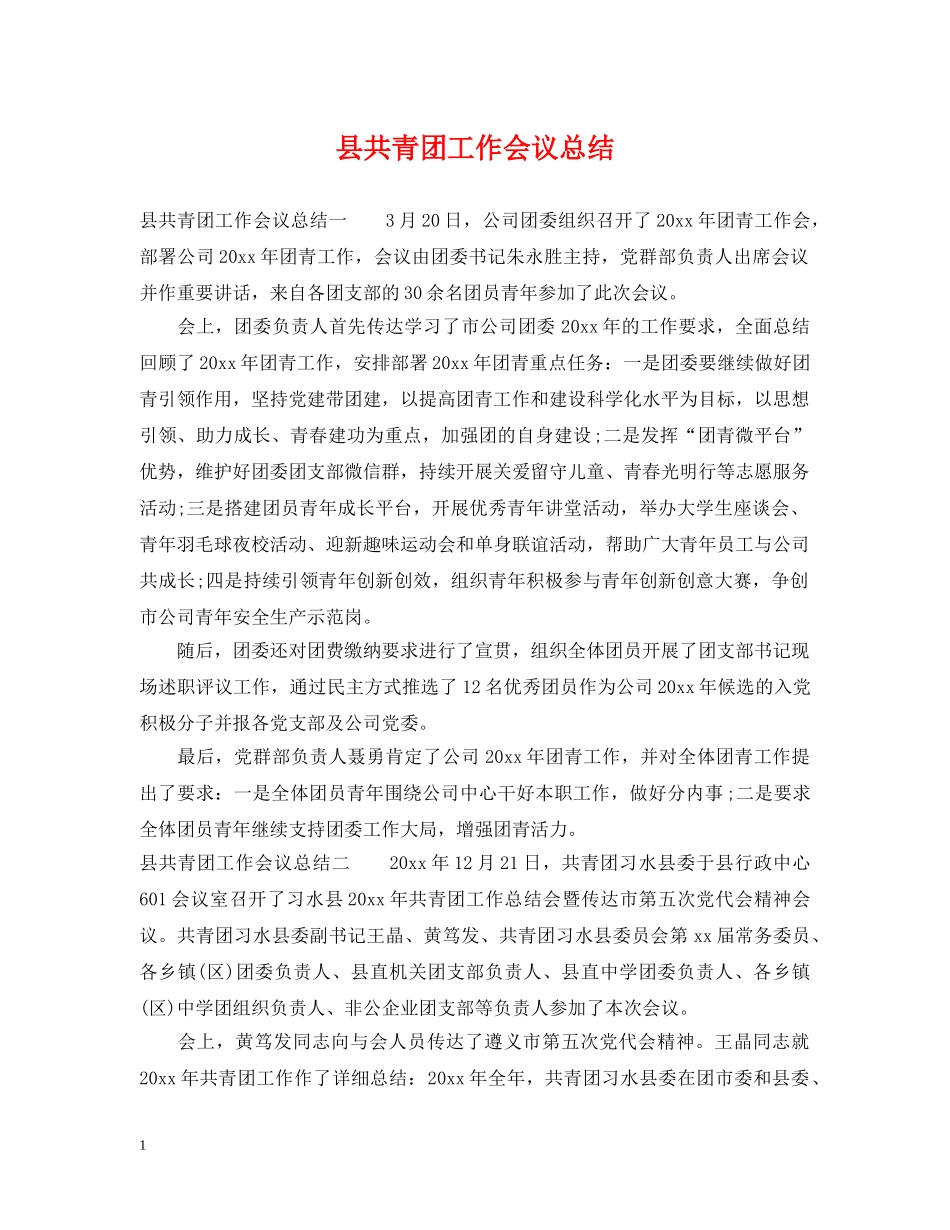 县共青团工作会议总结 _第1页