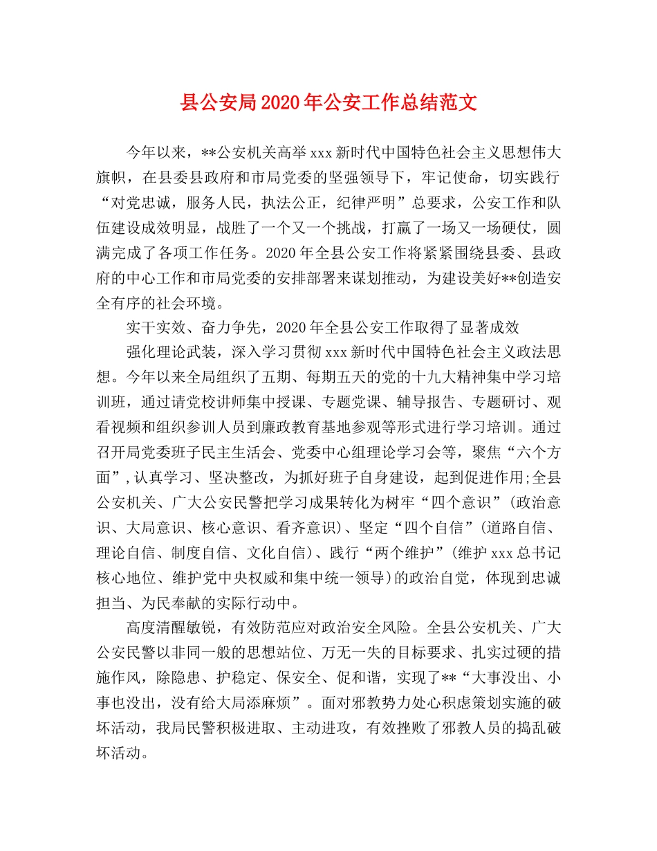 县公安局2024年公安工作总结范文 _第1页