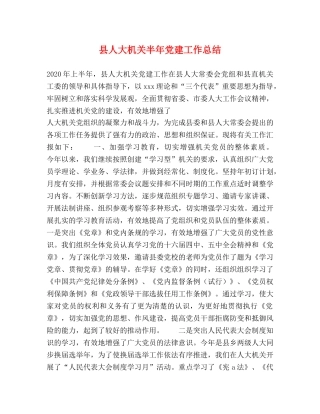 县人大机关半年党建工作总结2 