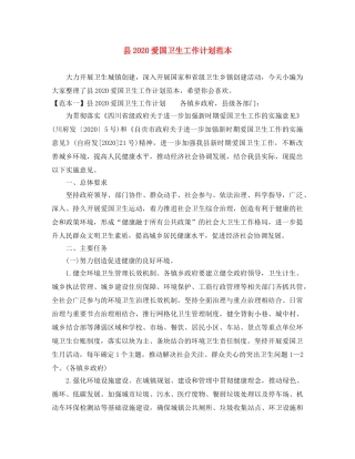 县2024爱国卫生工作计划范本 