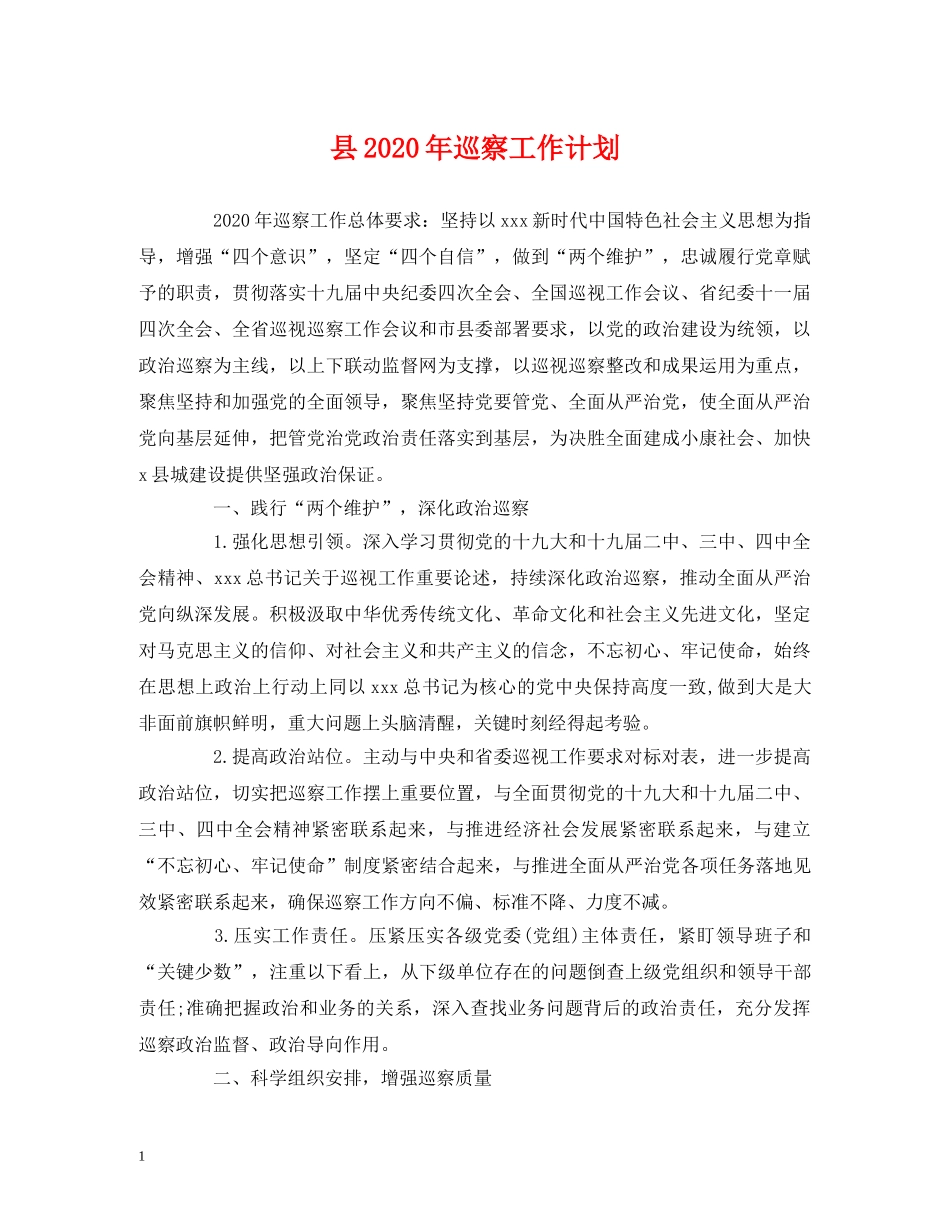 县2024年巡察工作计划 _第1页