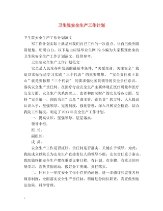 卫生院安全生产工作计划 