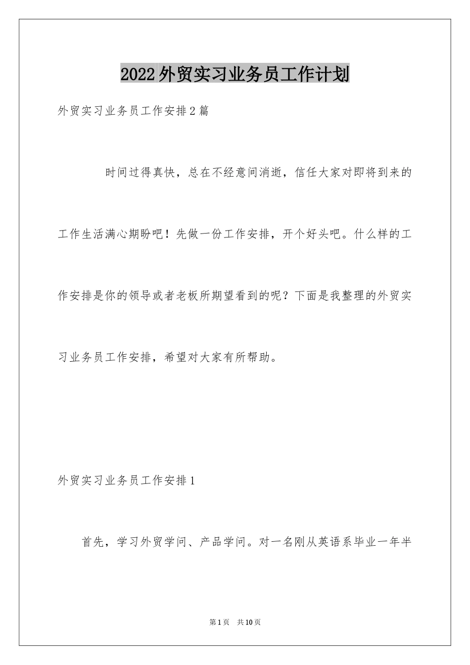 2024外贸实习业务员工作计划_第1页