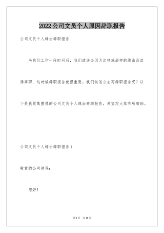2024公司文员个人原因辞职报告_1