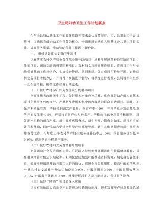 卫生局妇幼卫生工作计划要点 