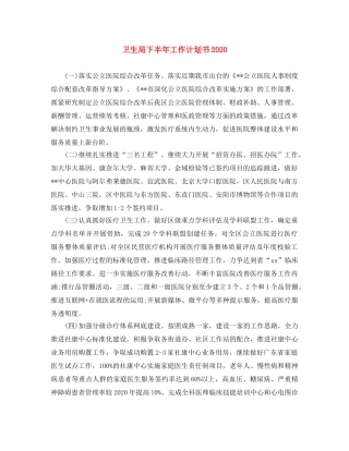 卫生局下半年工作计划书2024 