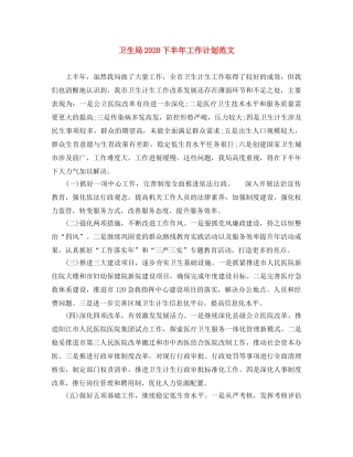 卫生局2024下半年工作计划范文 