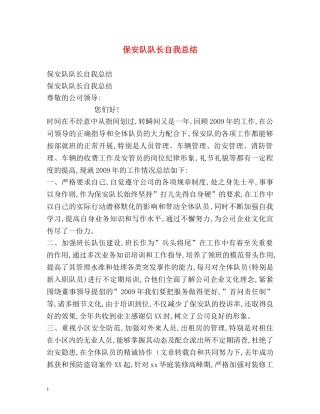 保安队队长自我总结 