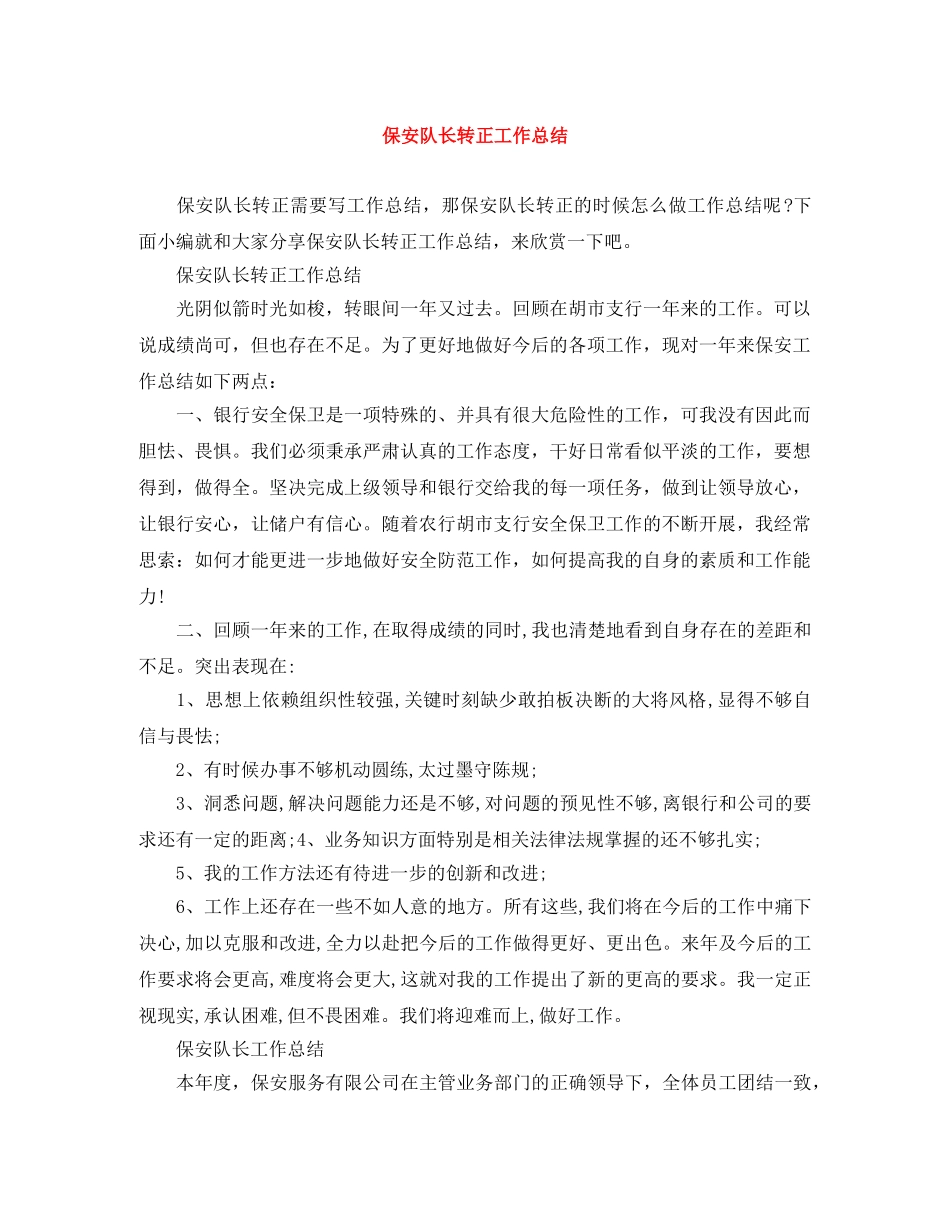 保安队长转正工作总结 _第1页